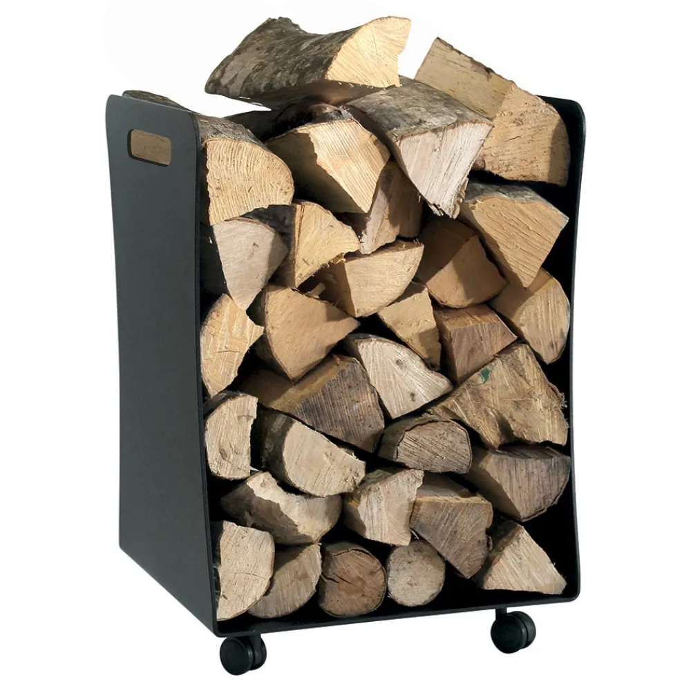 Viadurini Fire Design Kaminholzständer Aus Eisen Und Stahl-Holzhalter mit Rädern und Griffen aus Metall, hergestellt in Italien – Möwe