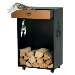 Viadurini Fire Design Kaminholzständer Aus Eisen Und Stahl-Holzhalter mit Rollen und oberer Schublade Made in Italy – Polare