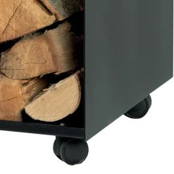 Viadurini Fire Design Kaminholzständer Aus Eisen Und Stahl-Holzhalter mit Rollen und oberer Schublade Made in Italy – Polare