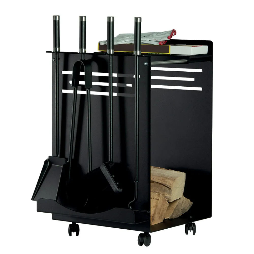 Viadurini Fire Design Kaminholzständer Aus Eisen Und Stahl-Holzhalter mit Werkzeughalter mit 4 integrierten Zubehörteilen, hergestellt in Italien – Eule