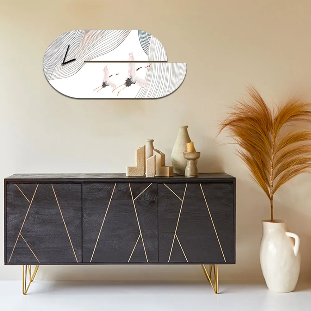 Viadurini Decor Wanduhren-Holzuhr mit Reiher-Aufdruck, hergestellt in Italien – Palau