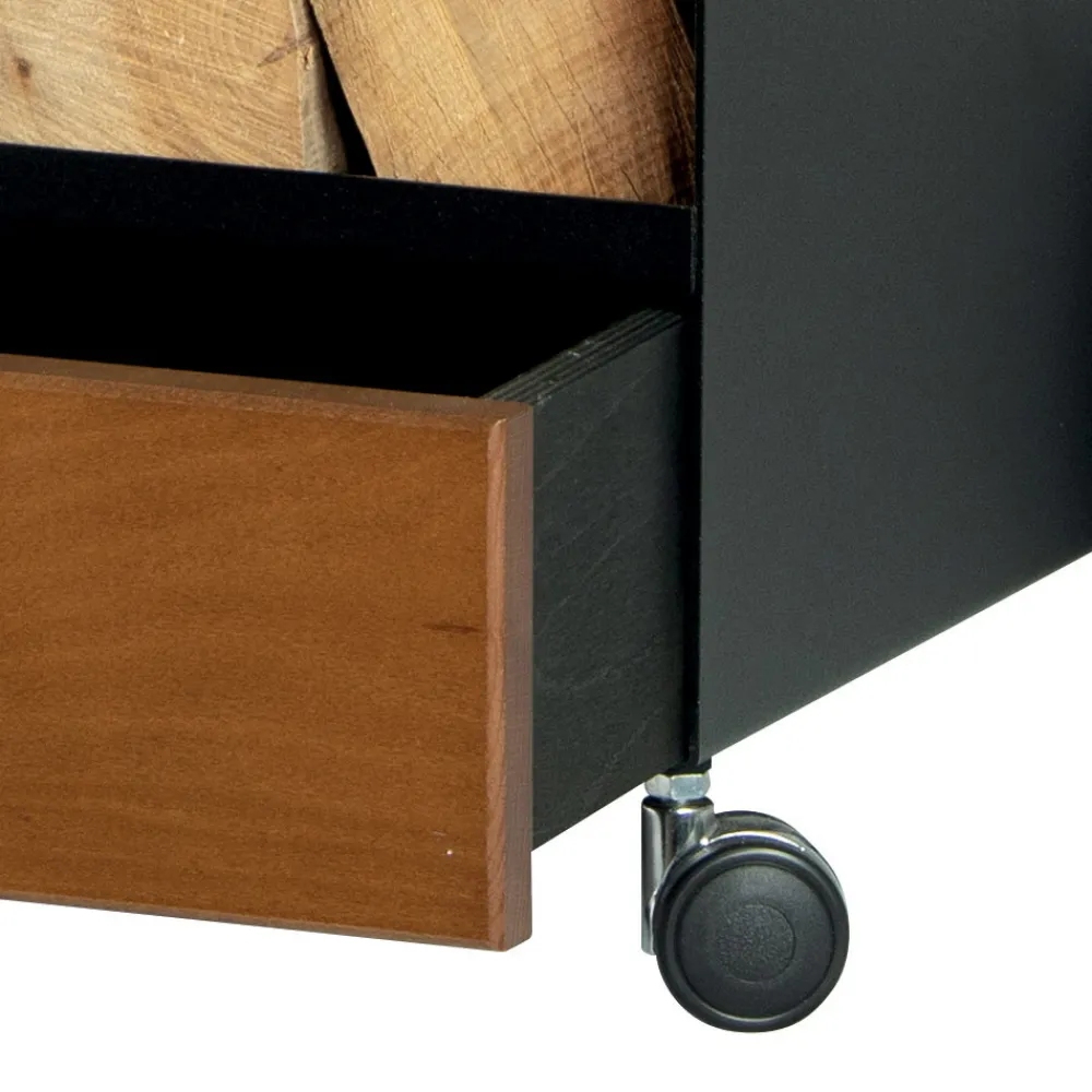 Viadurini Fire Design Kaminholzständer Aus Eisen Und Stahl-Holzwagen mit Schublade und Rädern, hergestellt in Italien – Alpaka