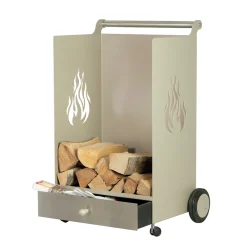Viadurini Fire Design Kaminholzständer Aus Eisen Und Stahl-Holzwagen mit Schublade und Rädern, hergestellt in Italien – Alpaka