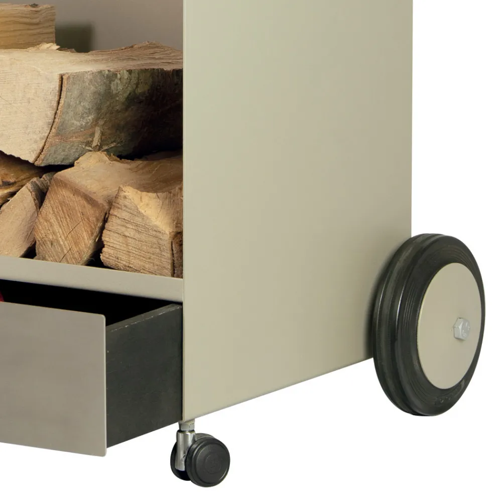 Viadurini Fire Design Kaminholzständer Aus Eisen Und Stahl-Holzwagen mit Schublade und Rädern, hergestellt in Italien – Alpaka