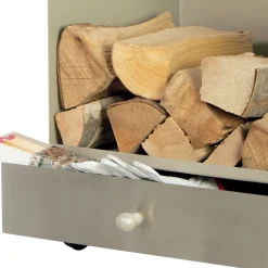Viadurini Fire Design Kaminholzständer Aus Eisen Und Stahl-Holzwagen mit Schublade und Rädern, hergestellt in Italien – Alpaka
