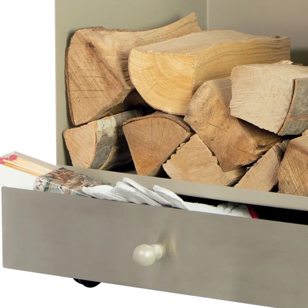 Viadurini Fire Design Kaminholzständer Aus Eisen Und Stahl-Holzwagen mit Schublade und Rädern, hergestellt in Italien – Alpaka