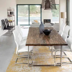 Viadurini Living Esstische-Homemotion Esstisch mit Holz und gehärtetem Glas - Blanco