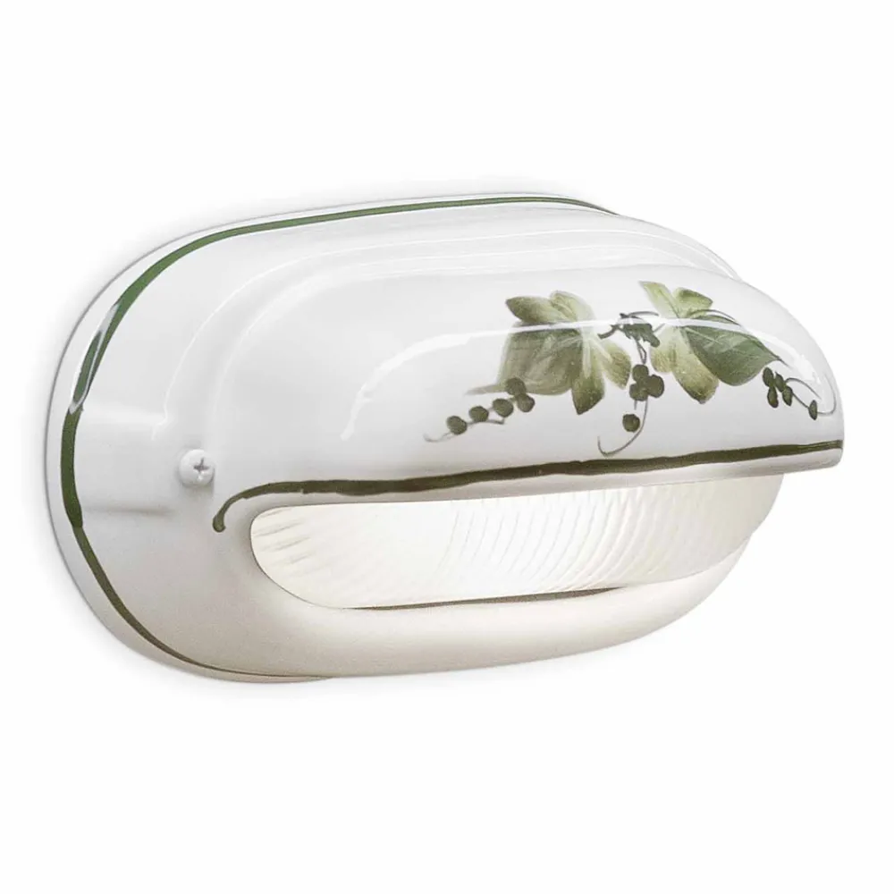 Ferroluce Garten-Wandlampen-Horizontale Außenwandleuchte aus handbemalter Keramik Efeu - Brindisi