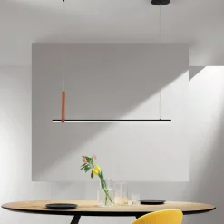 Viadurini Lighting Moderne Pendelleuchten-Horizontale Hängelampe aus Metall und Details aus Kunstleder – Zypresse