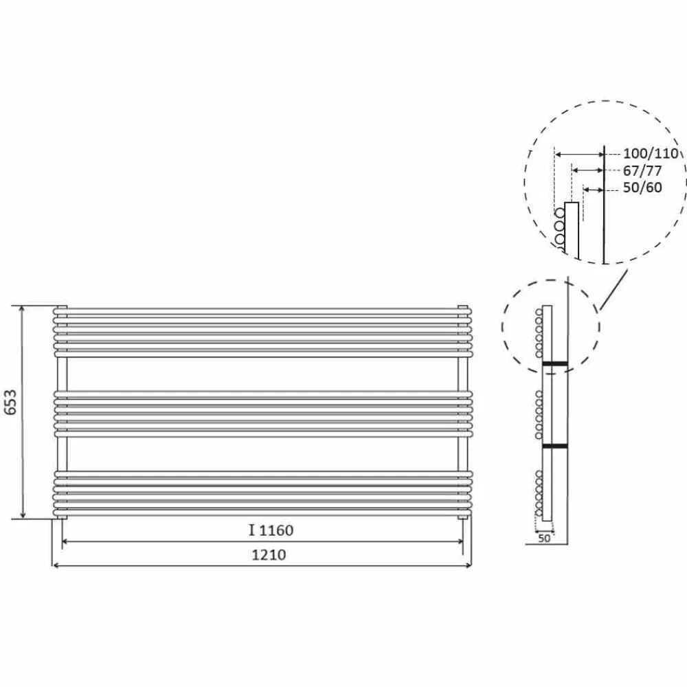 Viadurini Radiators Handtuchheizkörper Wasser-Horizontaler Heizkörpertuchwärmer in Stahlausführung 750 W - Nibbio