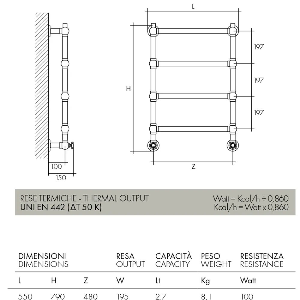 Scirocco H Handtuchheizkörper Wasser-Hydraulischer Handtuchwärmer für Badezimmer aus verchromtem Messing Made in Italy - Caterina