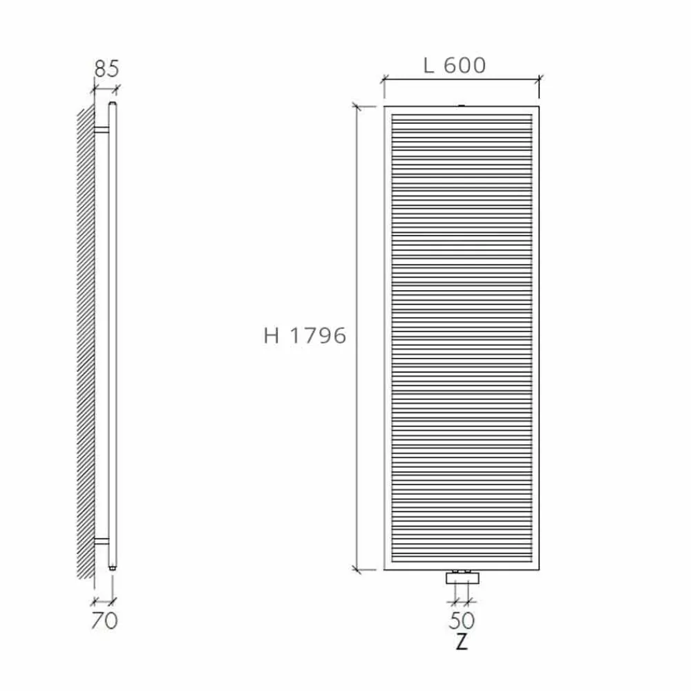 Scirocco H Handtuchheizkörper Wasser-Hydraulischer Handtuchwärmer für Badezimmer aus Graphitstahl - Shadow von Scirocco