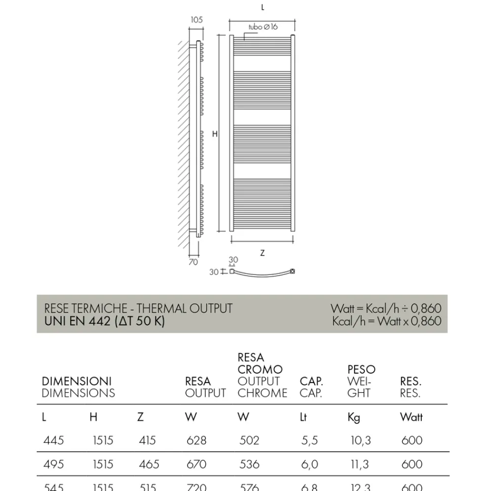 Scirocco H Handtuchheizkörper Wasser-Hydraulischer Handtuchwärmer aus Stahl in verschiedenen Farben Made in Italy - Ibis