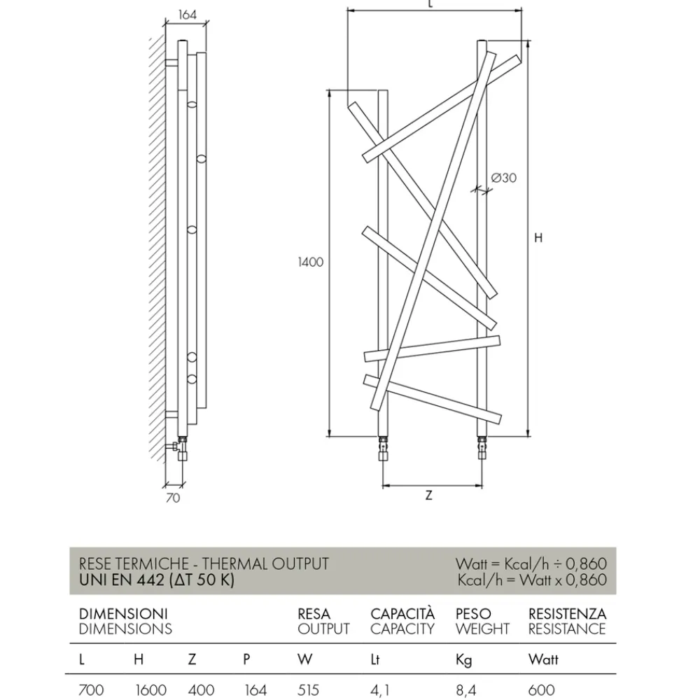 Scirocco H Heizkörper Hydraulisch-Hydraulischer Stahlheizkörper mit Rundrohren Made in Italy - Random