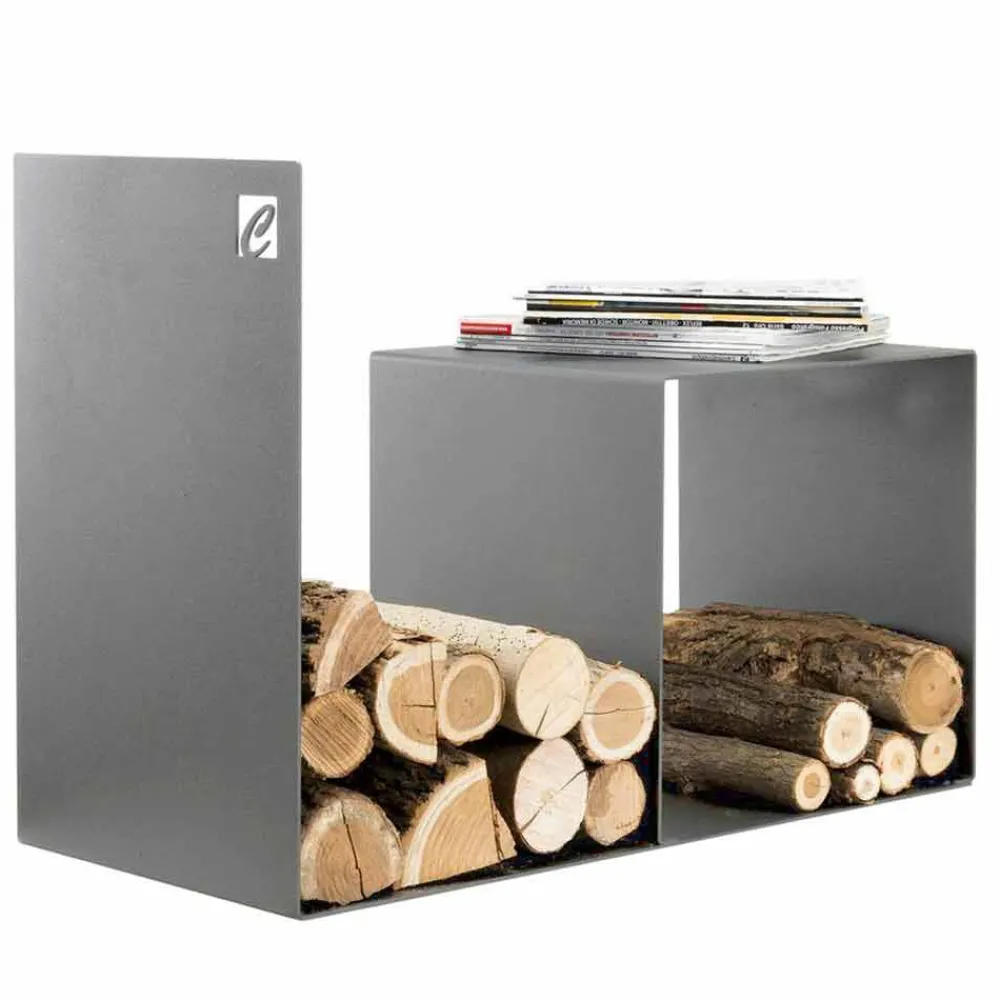 Viadurini Fire Design Kaminholzständer Aus Eisen Und Stahl-Indoor Holzhalter aus farbigem Stahl mit Couchtisch Made in Italy - Cecio