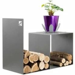 Viadurini Fire Design Kaminholzständer Aus Eisen Und Stahl-Indoor Holzhalter aus farbigem Stahl mit Couchtisch Made in Italy - Cecio