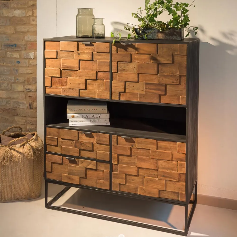 Viadurini Living Anrichte-Indoor-Sideboard aus recyceltem Patchwork-Holz und Metallbasis - Slide