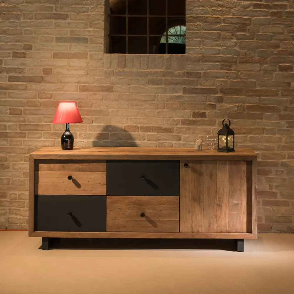 Viadurini Living Anrichte-Indoor-Sideboard mit einer Tür, 4 Schubladen und Metallfüßen - Slide