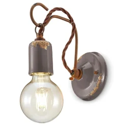 Ferroluce Wandleuchte Industrial-Industrielle handwerkliche Wandlampe aus Eisen und Keramik - Vintage