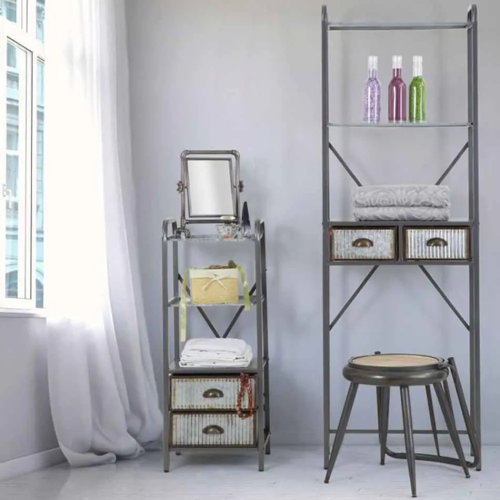 Viadurini Living Badmöbel Hängend-Industrieller Badezimmerschrank aus Eisen im Vintage-Stil mit Schubladen - Pome