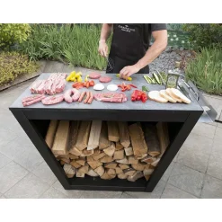 Viadurini in the Garden Kaminholzständer Aus Eisen Und Stahl-Innen- oder Außendesign Holzhalter mit Arbeitsplatte - Esplanade