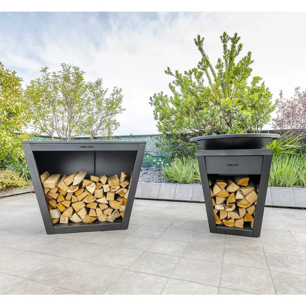 Viadurini in the Garden Kaminholzständer Aus Eisen Und Stahl-Innen- oder Außendesign Holzhalter mit Arbeitsplatte - Esplanade