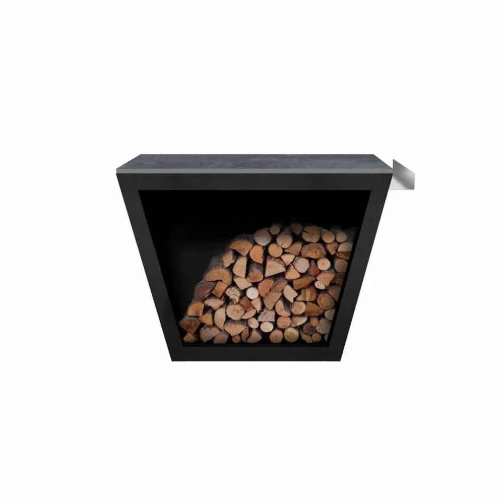 Viadurini in the Garden Kaminholzständer Aus Eisen Und Stahl-Innen- oder Außendesign Holzhalter mit Arbeitsplatte - Esplanade