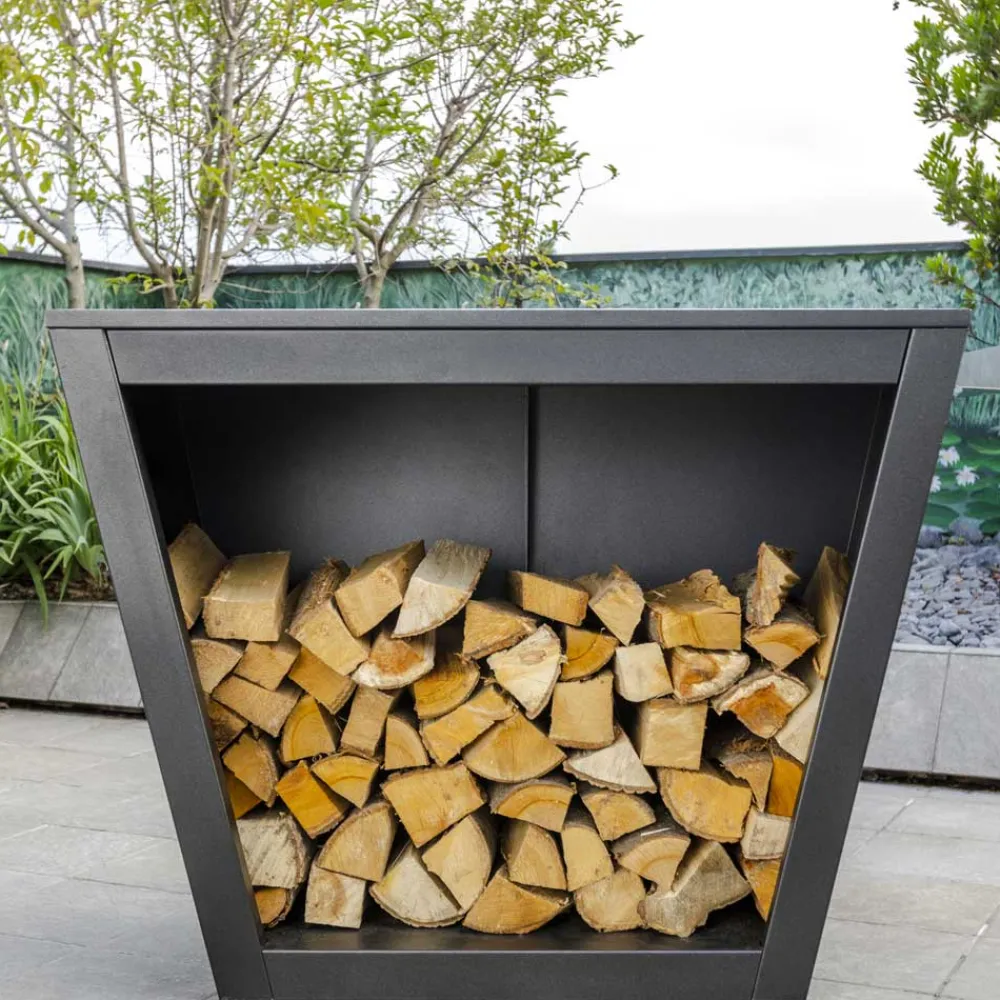 Viadurini in the Garden Kaminholzständer Aus Eisen Und Stahl-Innen- oder Außendesign Holzhalter mit Arbeitsplatte - Esplanade