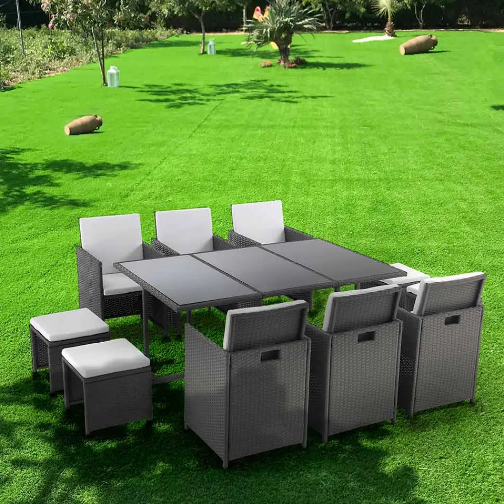 Viadurini in the Garden Gartentische Fest-Innen- und Außentisch mit 6 Stühlen mit verstellbarer Rückenlehne und 4 Hockern – Venir