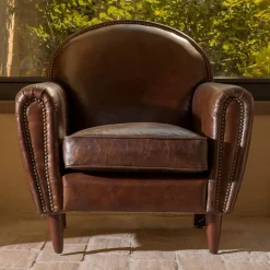 Viadurini Living Klassische Sessel-Innensessel aus Vintage-Leder mit gealtertem Effekt in Dunkelbraun – Stempel