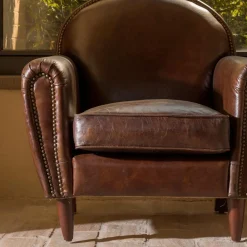 Viadurini Living Klassische Sessel-Innensessel aus Vintage-Leder mit gealtertem Effekt in Dunkelbraun – Stempel