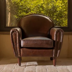 Viadurini Living Klassische Sessel-Innensessel aus Vintage-Leder mit gealtertem Effekt in Dunkelbraun – Stempel