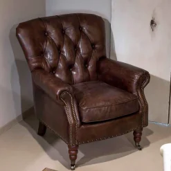 Viadurini Living Klassische Sessel-Innensessel komplett aus Vintage-Leder mit gealterter Wirkung - Stempel