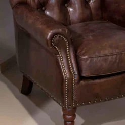 Viadurini Living Klassische Sessel-Innensessel komplett aus Vintage-Leder mit gealterter Wirkung - Stempel