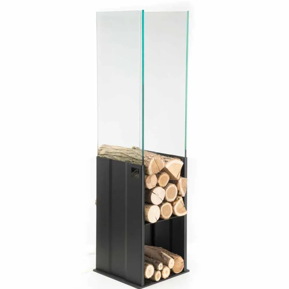 Viadurini Fire Design Kaminholzständer Aus Eisen Und Stahl-Interner Brennholzhalter Moderne aus Stahl und Glas Made in Italy - Mistral