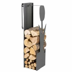 Viadurini Fire Design Kaminholzständer Aus Eisen Und Stahl-Interner schwarzer Holzhalter mit modernem Design und Werkzeugen - Maestrale3