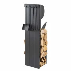 Viadurini Fire Design Kaminholzständer Aus Eisen Und Stahl-Interner schwarzer Holzhalter mit modernem Design und Werkzeugen - Maestrale3
