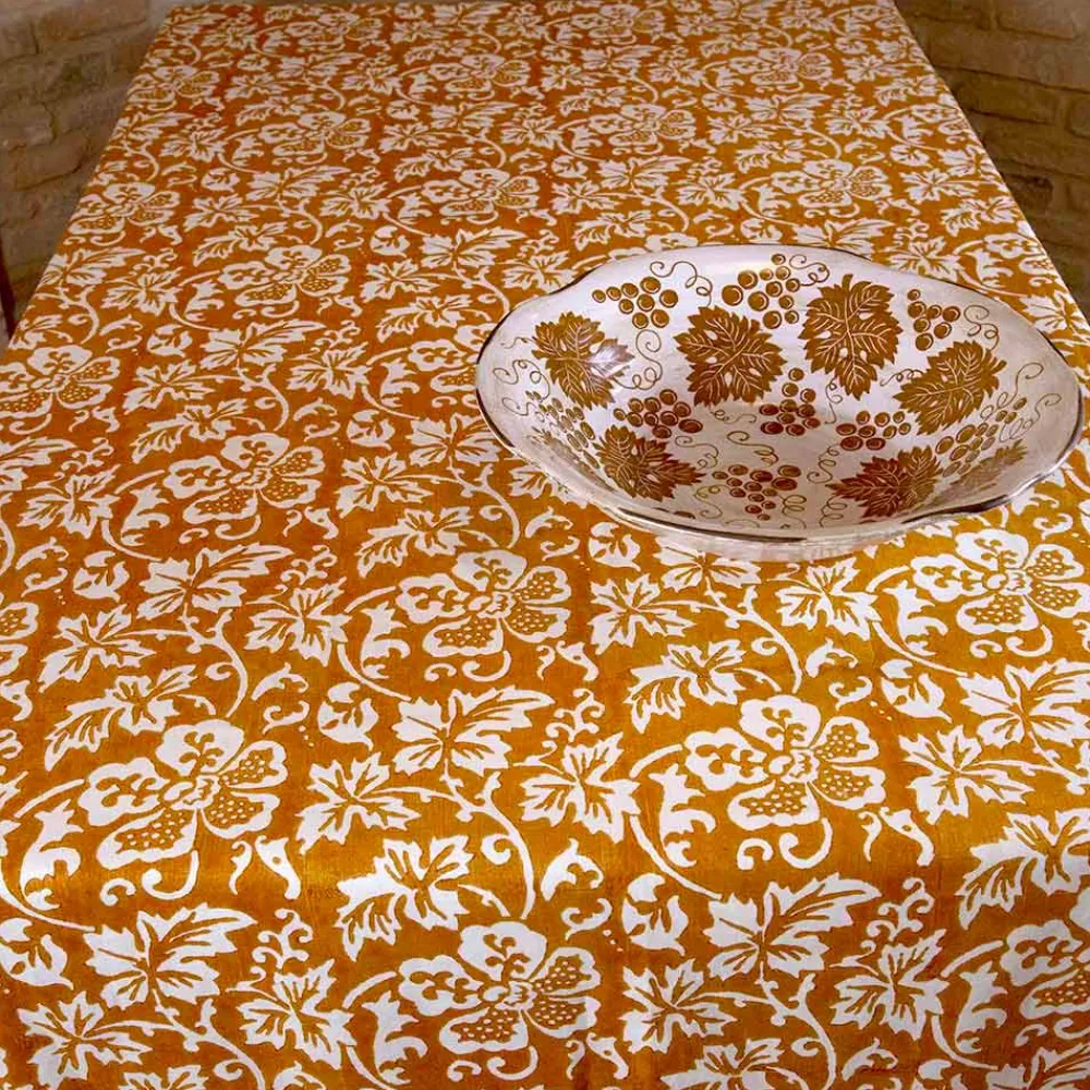 Viadurini by Marchi 1633 Tischdecken-Italienische handwerkliche Tischdecke 100% Leinen mit Handabdruck Unikat