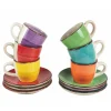 Viadurini Kitchen Tee Set Und Kaffee Set-Kaffeetassen mit Untertasse aus farbigem handbemaltem Steinzeug 12 Stück - Abruzzen