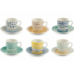 Viadurini Kitchen Tee Set Und Kaffee Set-Kaffeetassen mit Untertasse aus farbigem Porzellan 12 Stück - Hintergrund
