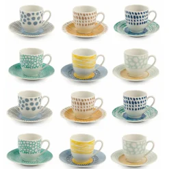 Viadurini Kitchen Tee Set Und Kaffee Set-Kaffeetassen mit Untertasse aus farbigem Porzellan 12 Stück - Hintergrund
