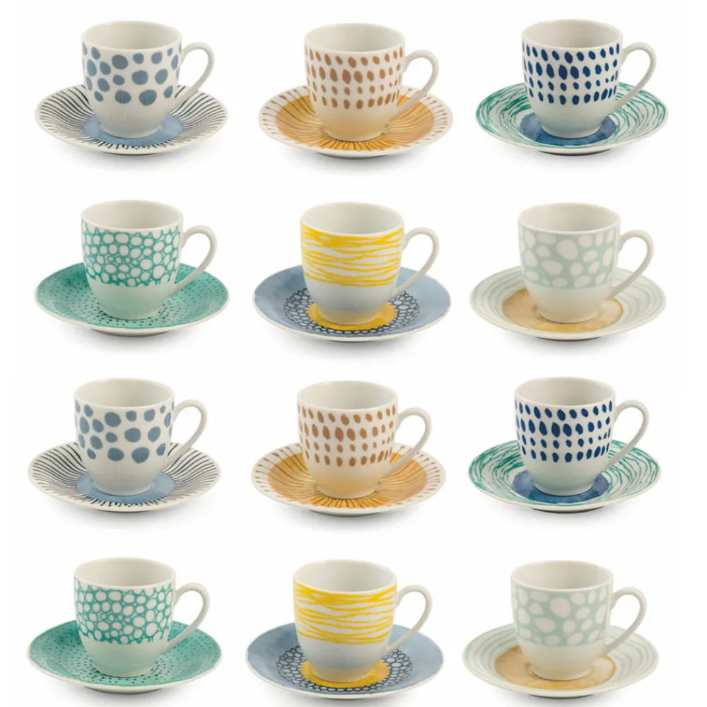 Viadurini Kitchen Tee Set Und Kaffee Set-Kaffeetassen mit Untertasse aus farbigem Porzellan 12 Stück - Hintergrund