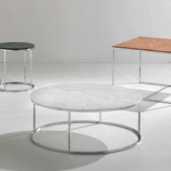 Viadurini Living Couchtische Aus Stein-Kaffeetisch aus weißem Carrara-Marmor mit verchromter Basis Zeus