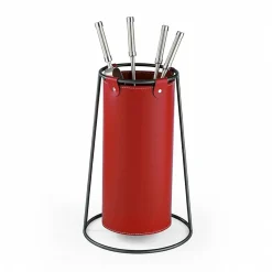 Viadurini Leather Kaminbesteck-Kaminzubehörhalter aus Leder und schwarz lackiertem Stahl, hergestellt in Italien