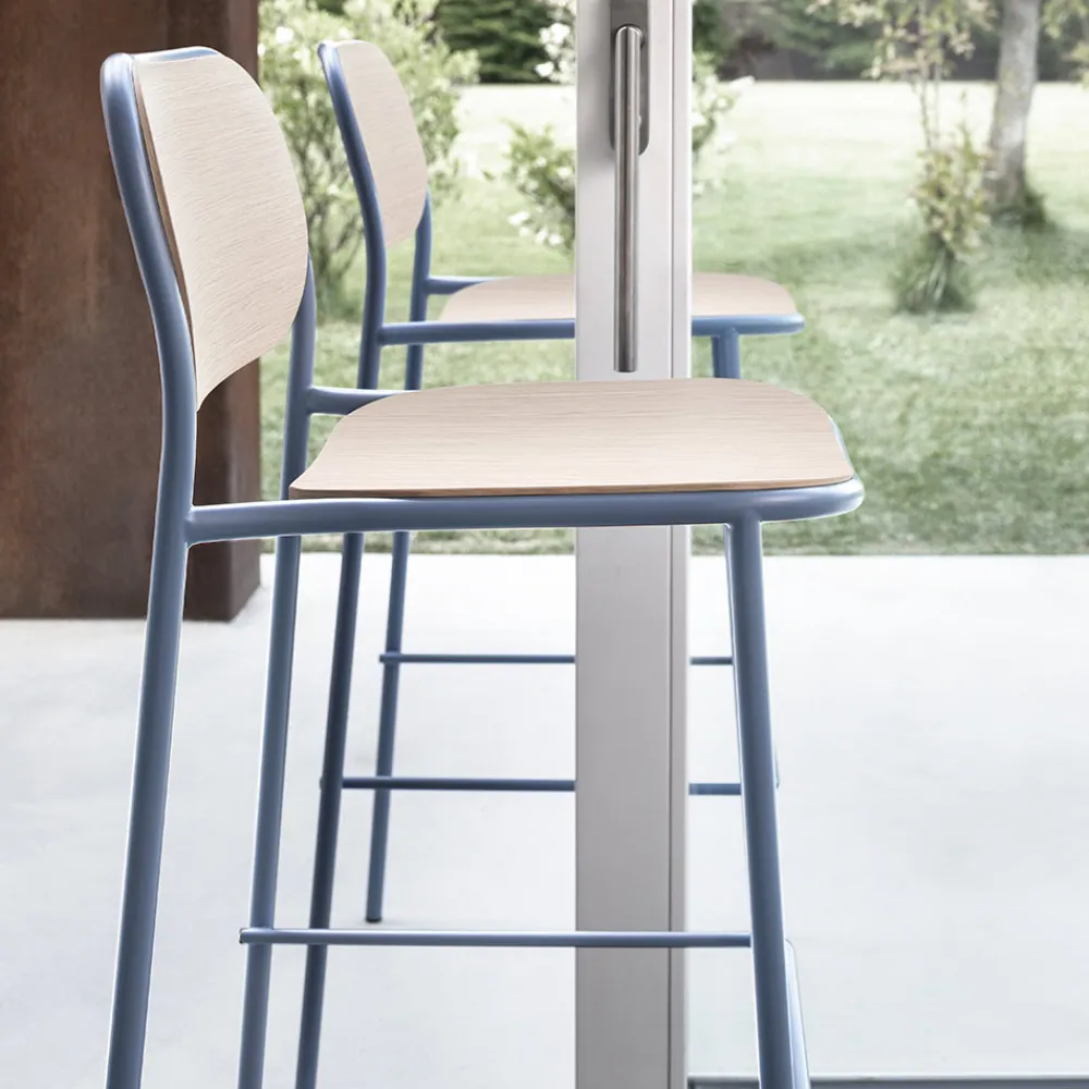 Viadurini Living Küchenhocker-Küchenhocker aus Eichenholz und Metall Made in Italy 2 Stück - Saffia