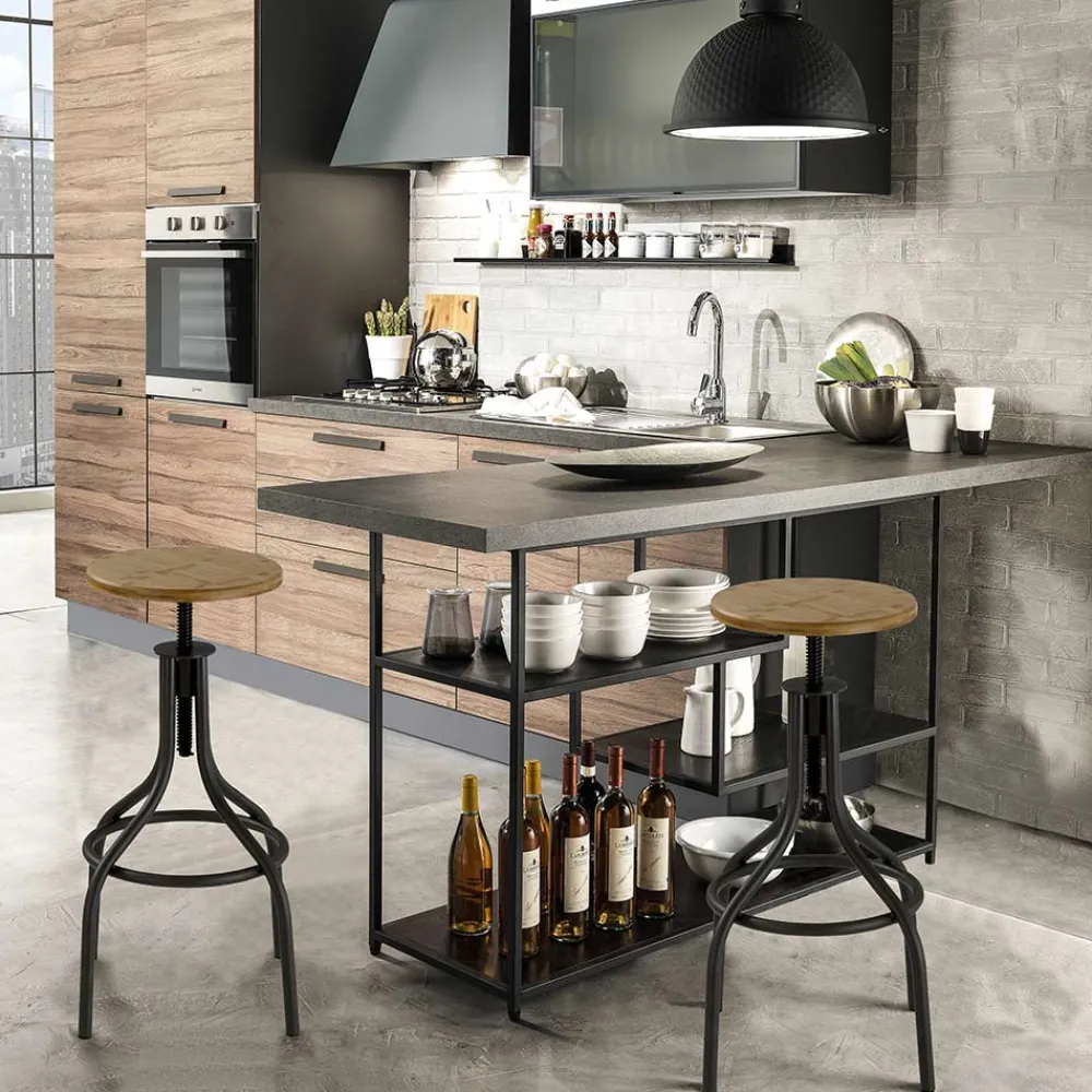 Viadurini Living Küchenhocker-Küchenhocker aus Eichenholz mit Metallstruktur - Salvo