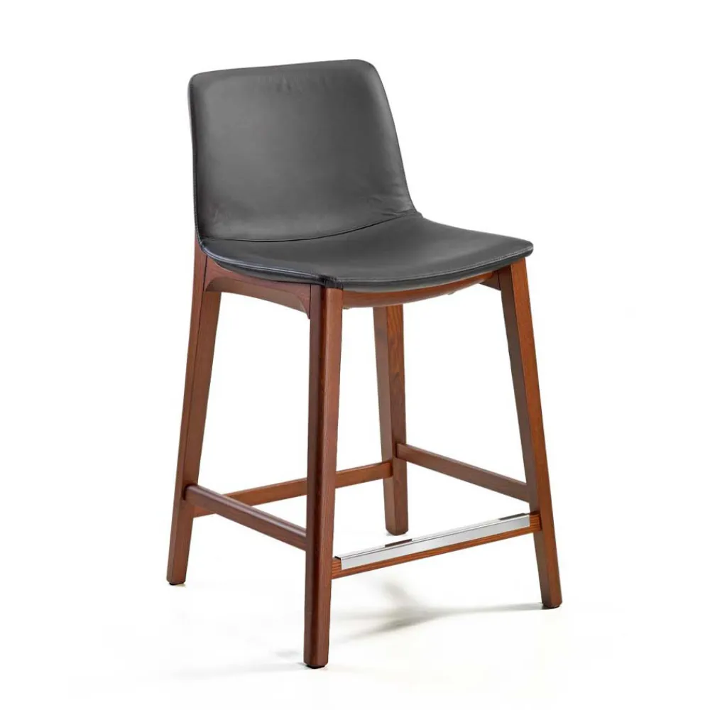 Viadurini Living Küchenhocker-Küchenhocker mit festem Design aus Leder und Holz, hergestellt in Italien – Rocco