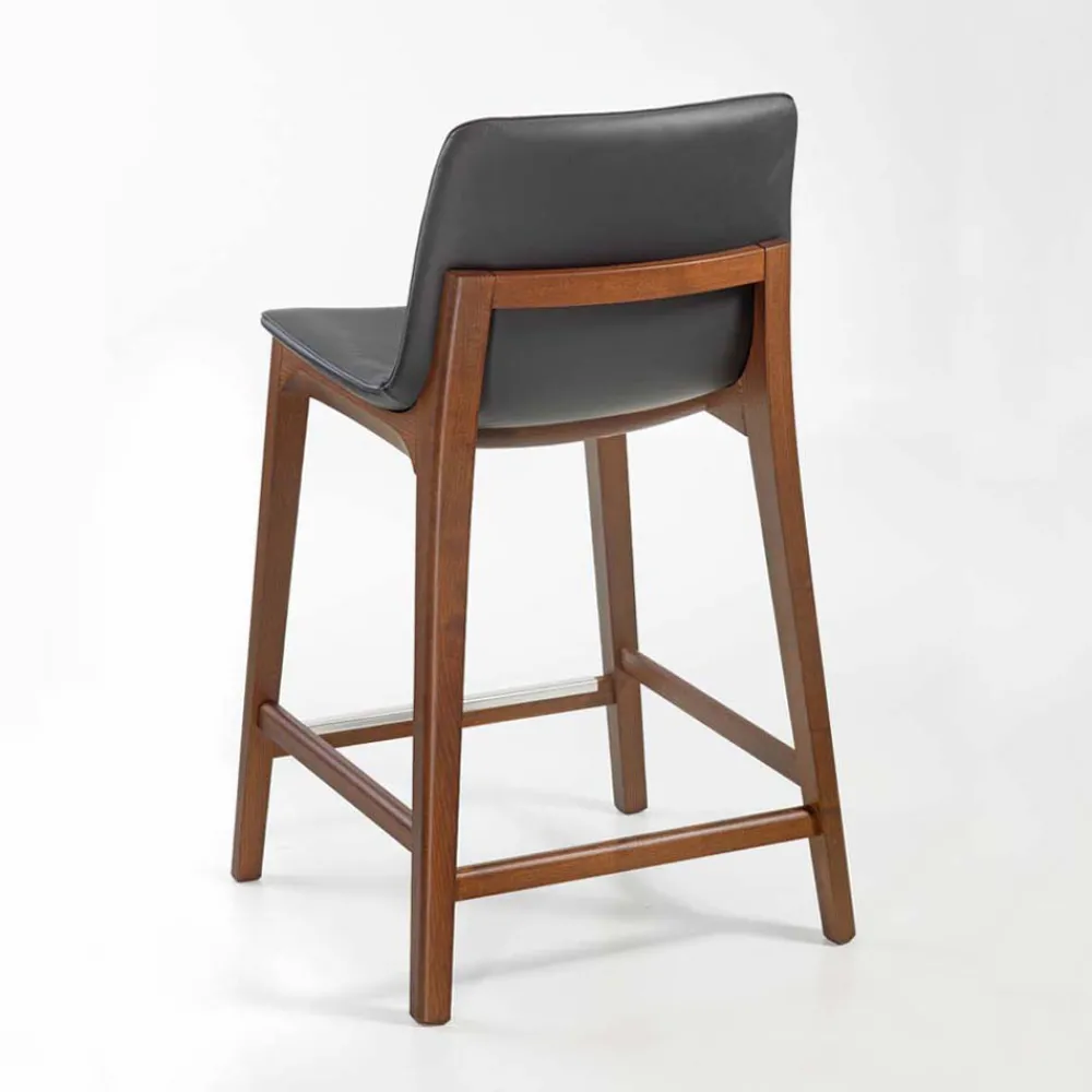 Viadurini Living Küchenhocker-Küchenhocker mit festem Design aus Leder und Holz, hergestellt in Italien – Rocco