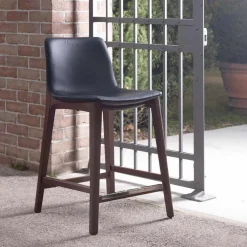 Viadurini Living Küchenhocker-Küchenhocker mit festem Design aus Leder und Holz, hergestellt in Italien – Rocco