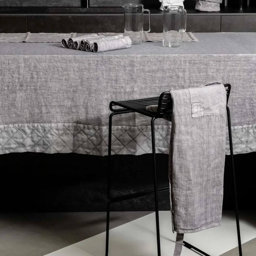 Viadurini Textile Küchen Schürzen-Küchenschürze in Anthrazitgrau Leinen Low Model mit Pocket - Flick